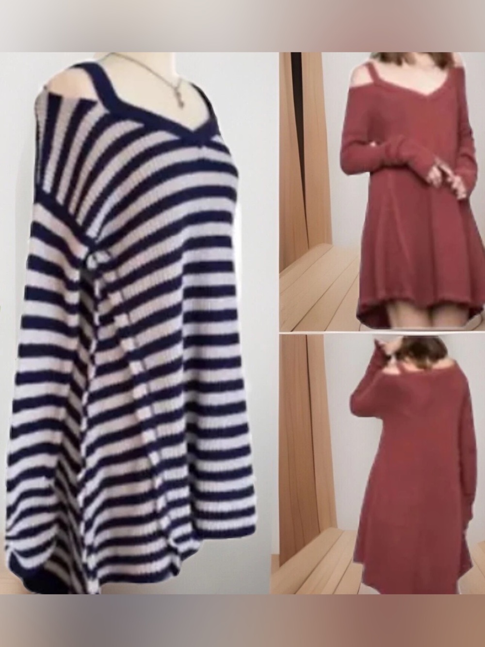 Hayden Los Angeles Cold Shoulder Sweater Tunic Dress Striped Distressed Medium